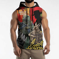 New Zealand and Australia ANZAC Day Sleeveless Zip Hoodie Sliver Fern Kakapo With Golden Wattle Kangaroo LT14 - Polynesian Pride