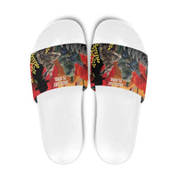 New Zealand and Australia ANZAC Day Slide Sandals Sliver Fern Kakapo With Golden Wattle Kangaroo - Polynesian Pride