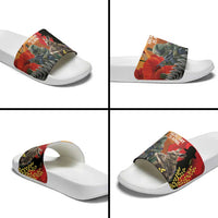 New Zealand and Australia ANZAC Day Slide Sandals Sliver Fern Kakapo With Golden Wattle Kangaroo - Polynesian Pride