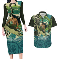 Aotearoa Tangaroa Atua Couples Matching Long Sleeve Bodycon Dress and Hawaiian Shirt New Zealand God Of The Ocean