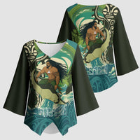Aotearoa Tangaroa Atua Kimono Sleeve Blouse New Zealand God Of The Ocean - Polynesian Pride