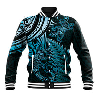 New Zealand Lizard Baseball Jacket Silver Fern Aotearoa Maori Blue Version