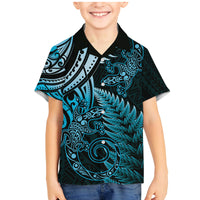 New Zealand Lizard Family Matching Mermaid Dress and Hawaiian Shirt Silver Fern Aotearoa Maori Blue Version