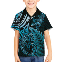 New Zealand Lizard Family Matching Puletasi and Hawaiian Shirt Silver Fern Aotearoa Maori Blue Version LT14 Son's Shirt Blue - Polynesian Pride