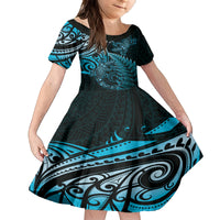 New Zealand Lizard Kid Short Sleeve Dress Silver Fern Aotearoa Maori Blue Version LT14 KID Blue - Polynesian Pride