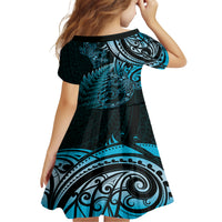 New Zealand Lizard Kid Short Sleeve Dress Silver Fern Aotearoa Maori Blue Version LT14 - Polynesian Pride