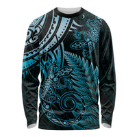New Zealand Lizard Long Sleeve Shirt Silver Fern Aotearoa Maori Blue Version LT14 Unisex Blue - Polynesian Pride