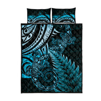 New Zealand Lizard Quilt Bed Set Silver Fern Aotearoa Maori Blue Version
