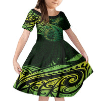 New Zealand Lizard Kid Short Sleeve Dress Silver Fern Aotearoa Maori Green Version LT14 KID Green - Polynesian Pride