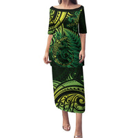 New Zealand Lizard Puletasi Silver Fern Aotearoa Maori Green Version LT14 Long Dress Green - Polynesian Pride