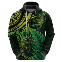 New Zealand Lizard Zip Hoodie Silver Fern Aotearoa Maori Green Version