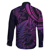 New Zealand Lizard Family Matching Long Sleeve Bodycon Dress and Hawaiian Shirt Silver Fern Aotearoa Maori Purple Version