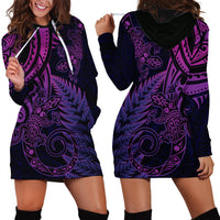 New Zealand Lizard Hoodie Dress Silver Fern Aotearoa Maori Purple Version