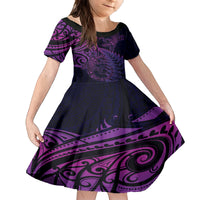 New Zealand Lizard Kid Short Sleeve Dress Silver Fern Aotearoa Maori Purple Version LT14 KID Purple - Polynesian Pride