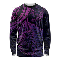 New Zealand Lizard Long Sleeve Shirt Silver Fern Aotearoa Maori Purple Version LT14 Unisex Purple - Polynesian Pride