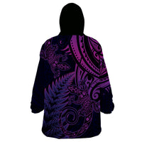 New Zealand Lizard Wearable Blanket Hoodie Silver Fern Aotearoa Maori Purple Version