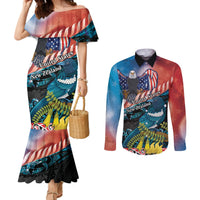 Personalised United States And New Zealand Couples Matching Mermaid Dress and Long Sleeve Button Shirt USA Eagle With Kowhai Aotearoa Tui Bird