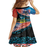 Personalised United States And New Zealand Family Matching Off Shoulder Short Dress and Hawaiian Shirt USA Eagle With Kowhai Aotearoa Tui Bird LT14 - Polynesian Pride