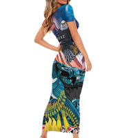 Personalised United States And New Zealand Family Matching Short Sleeve Bodycon Dress and Hawaiian Shirt USA Eagle With Kowhai Aotearoa Tui Bird