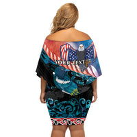 Personalised United States And New Zealand Off Shoulder Short Dress USA Eagle With Kowhai Aotearoa Tui Bird