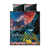Personalised United States And New Zealand Quilt Bed Set USA Eagle With Kowhai Aotearoa Tui Bird