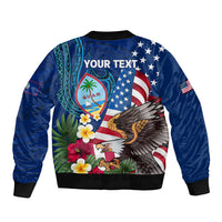 Personalised United States And Guam Bomber Jacket USA Eagle With Guahan Seal Tropical Vibes