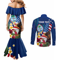Personalised United States And Guam Couples Matching Mermaid Dress and Long Sleeve Button Shirt USA Eagle With Guahan Seal Tropical Vibes