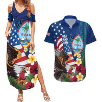 Personalised United States And Guam Couples Matching Summer Maxi Dress and Hawaiian Shirt USA Eagle With Guahan Seal Tropical Vibes LT14 Blue - Polynesian Pride