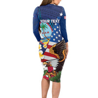 Personalised United States And Guam Long Sleeve Bodycon Dress USA Eagle With Guahan Seal Tropical Vibes