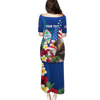 Personalised United States And Guam Puletasi USA Eagle With Guahan Seal Tropical Vibes LT14 - Polynesian Pride