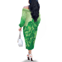 Aloha Hawaii Molokai Island Family Matching Off The Shoulder Long Sleeve Dress and Hawaiian Shirt Hibiscus Tribal Honu Hawaiian Tattoo Green