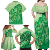 Aloha Hawaii Molokai Island Family Matching Off Shoulder Maxi Dress and Hawaiian Shirt Hibiscus Tribal Honu Hawaiian Tattoo Green