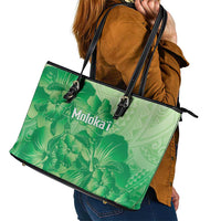 Aloha Hawaii Molokai Island Leather Tote Bag Hibiscus Tribal Honu Hawaiian Tattoo Green