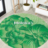 Aloha Hawaii Molokai Island Round Carpet Hibiscus Tribal Honu Hawaiian Tattoo Green