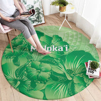 Aloha Hawaii Molokai Island Round Carpet Hibiscus Tribal Honu Hawaiian Tattoo Green