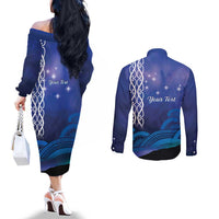 Personalised Matariki New Zealand Couples Matching Off The Shoulder Long Sleeve Dress and Long Sleeve Button Shirt Maori New Year Galaxy Koru Pattern