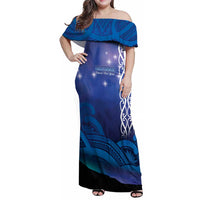 Personalised Matariki New Zealand Family Matching Off Shoulder Maxi Dress and Hawaiian Shirt Maori New Year Galaxy Koru Pattern