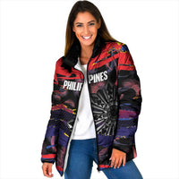 Philippines Sun Tattoo Padded Jacket Feathers Filipinas Grunge Style Black