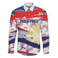 Philippines Sun Tattoo Family Matching Long Sleeve Bodycon Dress and Hawaiian Shirt Feathers Filipinas Grunge Style White LT14 Dad's Shirt - Long Sleeve White - Polynesian Pride