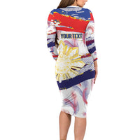Philippines Sun Tattoo Long Sleeve Bodycon Dress Feathers Filipinas Grunge Style White LT14 - Polynesian Pride