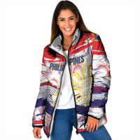 Philippines Sun Tattoo Padded Jacket Feathers Filipinas Grunge Style White LT14 Women White - Polynesian Pride