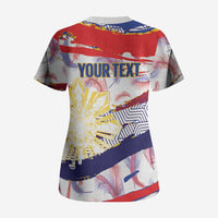 Philippines Sun Tattoo Scrub Top Feathers Filipinas Grunge Style White LT14 - Polynesian Pride