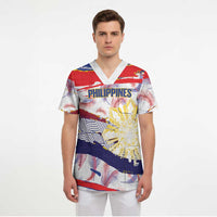 Philippines Sun Tattoo Scrub Top Feathers Filipinas Grunge Style White LT14 - Polynesian Pride