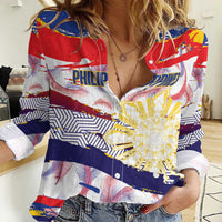 Philippines Sun Tattoo Women Casual Shirt Feathers Filipinas Grunge Style White LT14 Female White - Polynesian Pride