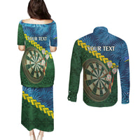 Personalised Solomon Islands Darts Couples Matching Puletasi and Long Sleeve Button Shirt Tropical Leaves Melanesian Pattern