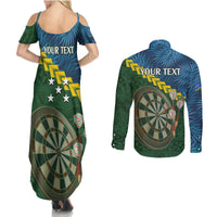 Personalised Solomon Islands Darts Couples Matching Summer Maxi Dress and Long Sleeve Button Shirt Tropical Leaves Melanesian Pattern LT14 - Polynesian Pride