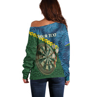 Personalised Solomon Islands Darts Off Shoulder Sweater Tropical Leaves Melanesian Pattern
