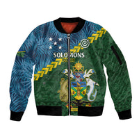 Personalised Solomon Islands Darts Sleeve Zip Bomber Jacket Tropical Leaves Melanesian Pattern