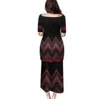 Red Aotearoa Mangopare Kowhaiwhai and Niho Taniwha Family Matching Puletasi and Hawaiian Shirt Maori New Zealand