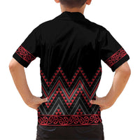 Red Aotearoa Mangopare Kowhaiwhai and Niho Taniwha Family Matching Short Sleeve Bodycon Dress and Hawaiian Shirt Maori New Zealand